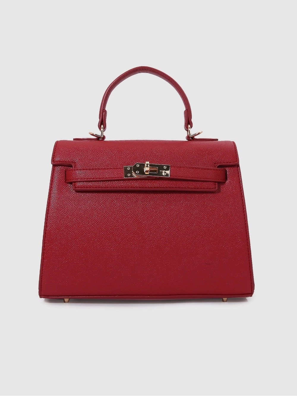 Structured Red Top-Handle Satchel with Gold Hardware
